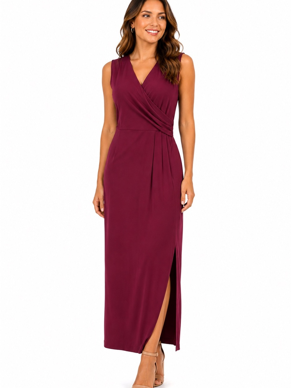 NWOT Sleeveless Faux-Wrap Maxi Dress in Wine, XL